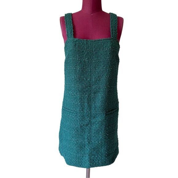 NEW Abercrombie & Fitch Tweed Mini Shift Dress size S Tall Emerald Green Sleevel - Picture 3 of 9